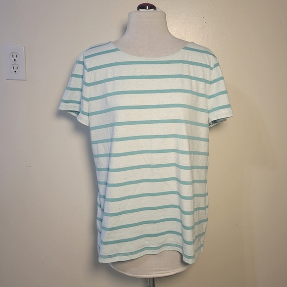 T by Talbots (Women's L) Cotton blend Striped Pastel Green Keyhole Back Top Tee - Picture 3 of 8